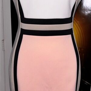 Calvin Klein Black, White & Pink Colorblock Backless Dress